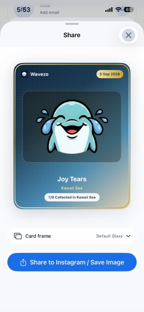 Wavezo share card for today's unlocked Joy Tears sticker